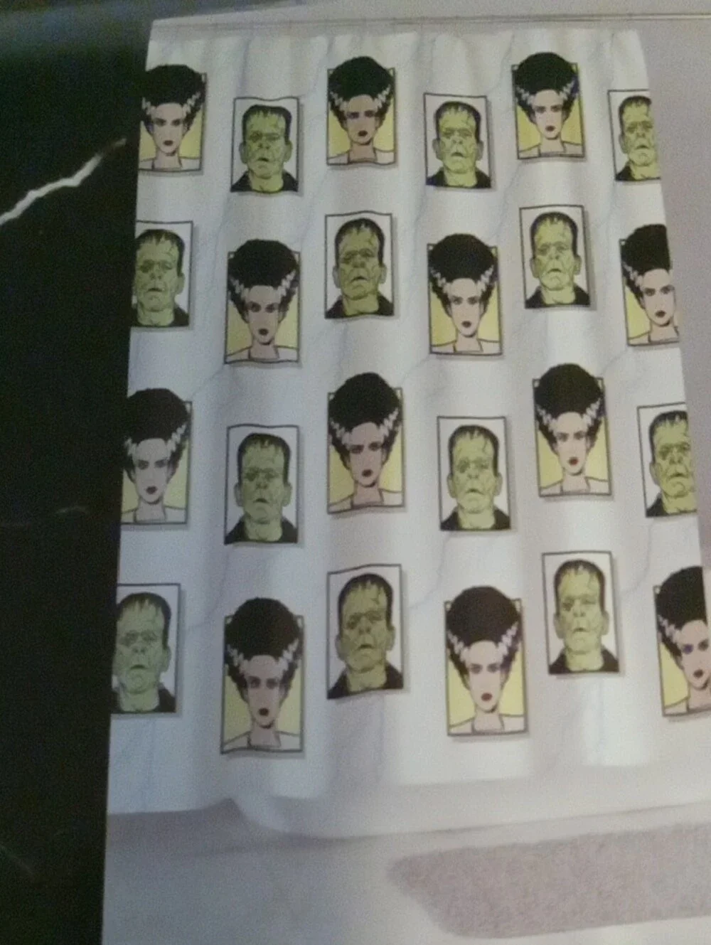 Frankenstein Graphic Shower Curtain - Green & Black